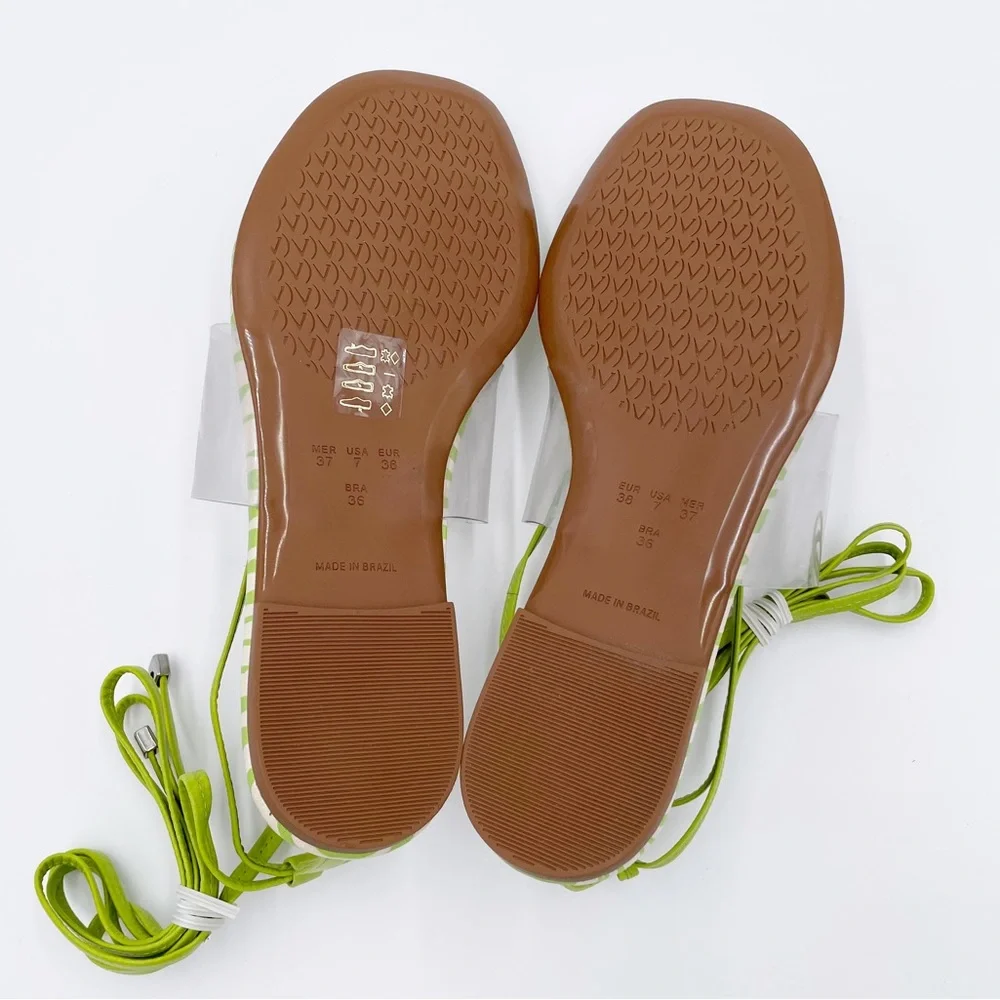 NEW Anthropologie Vicenza Transparent Zebra Sandal Tie Up Thong Sandals in Lime